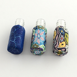 Bead Containers Glass Jar Glass Bottles, Covered with Polymer Clay, Mixed Color, 16x40mm, Bottleneck: 6mm