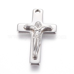 201 Stainless Steel Pendants, For Easter, Crucifix Cross, Stainless Steel Color, 36x22x5mm, Hole: 2.7mm