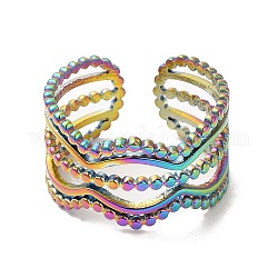 Ion Plating(IP) 304 Stainless Steel Wave Open Cuff Ring for Women, Rainbow Color, US Size 7 1/4(17.5mm)