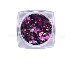 Hexagone brillant accessoires de décoration nail art, avec poudre scintillante et paillettes, paillettes scintillantes diy, moyen orchidée, poudre: 0.1~0.5x0.1~0.5mm, paillettes: 0.5~3.5x0.5~3.5mm, environ 1,g/boîte