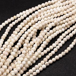 Brins de perles de magnésite naturelle, facette, ronde, floral blanc, 3mm, Trou: 0.5mm, Environ 135 pcs/chapelet, 15.74 pouce