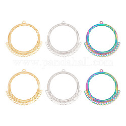 Unicraftale 6Pcs 3 Colors 304 Stainless Steel Chandelier Components Links, Grooved Round Ring, Mixed Color, 45.5x43.5x2mm, Hole: 1.6mm & 2mm, 2pcs/color