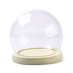 Dôme d'affichage de globe de cloche en verre de haute borosilicate, avec socle en bois, jaune clair, produit fini: 12x11.4cm
