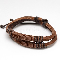 Модный унисекс случайный стиль 2 -strand конопли и кожаные браслеты мозга, песчаный коричневый, 58 мм