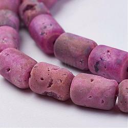 Electroplated Natural Druzy Geode Agate Bead Strands, Barrel, Pink, 8~8.5x6mm, Hole: 0.5mm, about 24pcs/strand, 7.87 inch