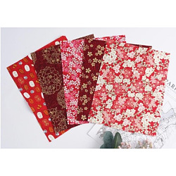 Tissu artisanal en coton, lot rectangle patchwork peluches différents modèles, pour bricolage couture quilting scrapbooking, avec motif de style zéphyr japonais, rouge, 25x20 cm, 5 pièces / kit