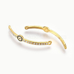 Alloy Rhinestone Links, with Enamel, Grade A, Curved Tube, Black, Golden, 49x7x2.5mm, Hole: 2mm