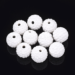 Handmade Polymer Clay Rhinestone Beads, Round, White, 14mm, Hole: 1.8mm