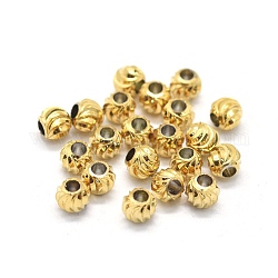Perlas de latón corrugado, redondo, real 18k chapado en oro, 4mm, agujero: 1.6 mm