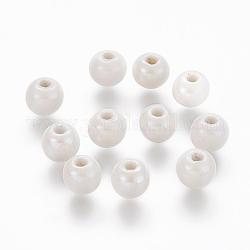 Pearlized handgefertigten Porzellan runde Perlen, weiß, 6 mm, Bohrung: 1.5 mm