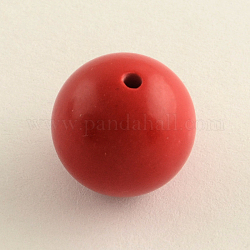 Runde Zinnober Perlen, Schamottestein, 10 mm, Bohrung: 2 mm