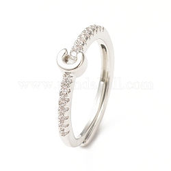 Anello regolabile con lettera iniziale in zirconia cubica trasparente, gioielli in ottone platino per donna, letter.c, diametro interno: 18mm
