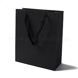 Sacs en papier kraft, avec poignées en ruban, sacs-cadeaux, sacs à provisions, rectangle, noir, 28x23x9.7cm; pli : 28x23x0.4cm