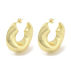 Rack Plating Brass Stud Earrings, Half Hoop Earrings, Long-Lasting Plated, Cadmium Free & Lead Free, Real 18K Gold Plated, 39x15mm