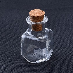 Bouteilles en verre, avec bouchon en liège, souhaitant bouteille, cube, clair, 26.5x14mm, goulot d'étranglement: 8mm de diamètre, capacité: 2 ml (0.06 oz liq.)