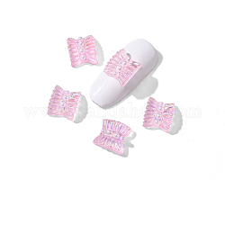 Cabochons en résine, avec abs en plastique imitation perle, de couleur plaquée ab , accessoires nail art de décoration, jupe, rose, 8.5x9.5x4mm