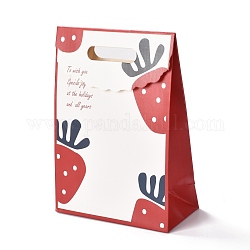 Бумажные сумки на день святого валентина, с откидной крышкой и словом, для подарочных пакетов и пакетов для пищевых продуктов, Клубничный узор, fold: 27x19x0.35cm, развернуть: 27x19x9.1 см