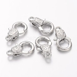 Lobster Claw Clasps, Platinum Color, Alloy, Nickel Free, about 11mm wide, 17mm long, 4mm thick, hole: 2mm
