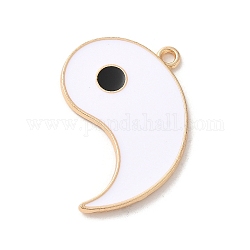 Colgantes de esmalte de aleación, encanto yin-yang, dorado, blanco, 30x27x1.8mm, agujero: 1.8 mm