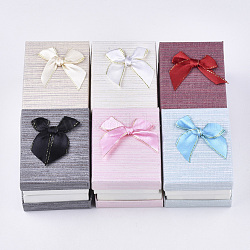 Cajas de joyería de cartón, con la esponja en el interior, Rectángulo con bowknot, color mezclado, 9x7x3 cm
