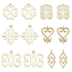 PANDAHALL ELITE 12Pcs 6 Style Brass Pendants, Long-Lasting Plated, Adinkra Symbols, Real 18K Gold Plated, 2pcs/style