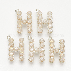 Ciondoli in lega ecologica, con perline di vetro, lettera h, oro chiaro, biancheria, 27x16x6mm, Foro: 1.8 mm