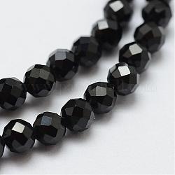 Abalorios negras naturales espinela hebras, facetados, redondo, 3mm, agujero: 0.5 mm, aproximamente 132 pcs / cadena, 14.8 pulgada