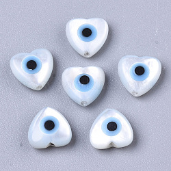 Perlas de concha de nácar de concha blanca natural, con turquesa sintética, corazón con mal de ojo, cielo azul profundo, 6x6x3mm, agujero: 0.7 mm