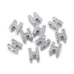 Alloy Initial Slide Charms with Grade A Rhinestones, Lead Free & Nickel Free, Platinum, Letter.H, 12~13x8~13x4~5mm, Hole: 8x2mm