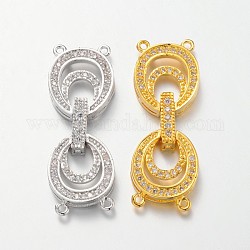 Oval Brass Micro Pave Cubic Zirconia Fold Over Clasps, Lead Free & Nickel Free, Mixed Color, 35x13x5mm, Hole: 1mm