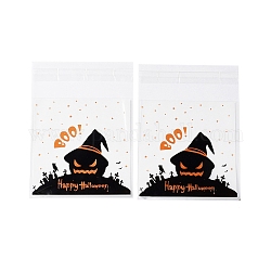 Bolsa de plástico para hornear con tema de halloween, con autoadhesivo, para chocolate, caramelo, galletas, cuadrado, negro, 130x100x0.2mm, aproximamente 100 unidades / bolsa