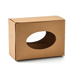 Boîte en papier kraft, avec fenêtre, pas de revêtement en plastique, rectangle, tan, 7.3x9.9x4.7 cm