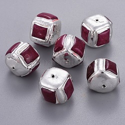 Perles de quartz naturels, recouvert de laiton, cube, Plaqué Argent, vieille rose, 16~18x17~21x17~21mm, Trou: 1mm