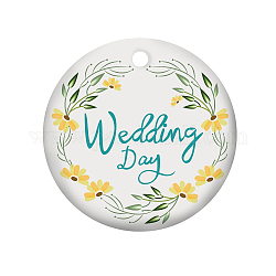 Handgemachte Porzellan-Anhänger, flache runde Wort glücklichen Hochzeitstag, blass Goldrute, 75x2 mm