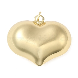 Rack Plating Brass Pendants, with Jump Ring, Puffed Heart Charm, Real 18K Gold Plated, 26x31x13mm, Hole: 3.5mm