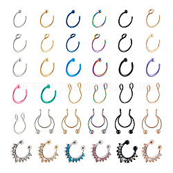 Craftdady 36Pcs 36 Style Alloy & 316L Surgical & 304 Stainless Steel Nose Ring & Nose Stud Set, Ring Shape Piercing & Non-Piercing Body Jewelry for Her, Mixed Color, 9~17.5x9~17.5x0.8~5mm, 1pc/style