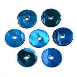 Cuentas de concha de agua dulce natural pintadas con spray, abalorios heishi, disco / plano y redondo, azul dodger, 15x2mm, agujero: 2.5 mm