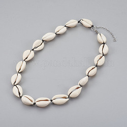 Colliers de perles coquille cauris, avec fil de nylon et 304 fermoir en acier inoxydable, couleur de coquillage, 18.5 pouce (47 cm)