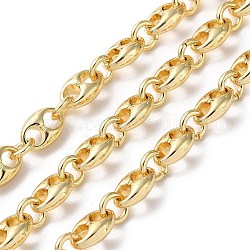 Brass Coffee Bean Link Chains, Unwelded, with Spool, Real 18K Gold Plated, 8.5x5.5x3mm, about 32.81 Feet(10m)/Roll