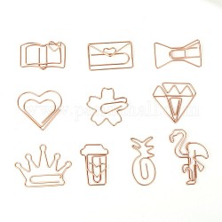 Iron Paperclips, Cute Paper Clips, Funny Bookmark Marking Clips, Include Heart & Sakura & Flamingo & Coffee Cup & Crown & Envelope with Heart & Diamond & Bowknot & Pineapple & Book Shapes, Rose Gold, 20pcs/box