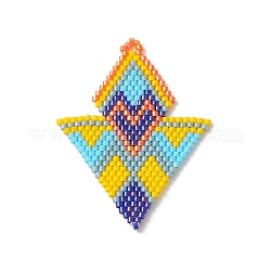 Cuentas de semillas de miyuki con patrón de telar hecho a mano con temática boho, rombo con colgantes triangulares, colorido, 48.5x37.5x2mm, agujero: 2 mm