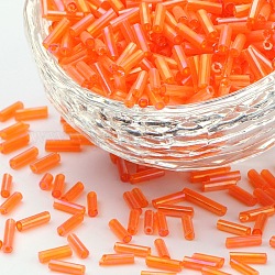 Perles rocailles en verre d'arc-en-ciel de couleur transparente, couleur ab , orange, 6x1.8mm, Trou: 0.6mm