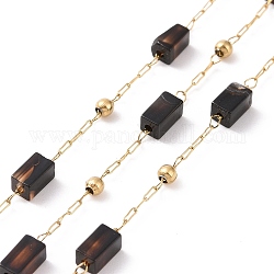 Natürliche schwarze Achat-Rechteck-Perlenketten, mit goldenem 304 Zubehör aus Edelstahl, ungeschweißte, 4~4.5x2~2.5x2~2.5 mm, ca. 3.28 Fuß (1m)/Box