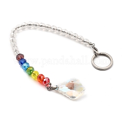 Chakra Leaf Crystal Suncatcher Dowsing Pendulum Pendants, with 304 Stainless Steel Split Key Rings, Glass Beads, Velvet Bag, Stainless Steel Color, Colorful, 23.5cm