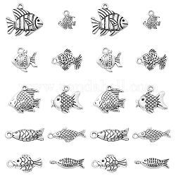 100 pz 10 stili di ciondoli in lega di stile tibetano, pesce,  cadmio& piombo libero, argento antico, 10.5~20x9.5~19x2~4mm, Foro: 1.4 mm, 10pcs / style