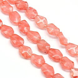 Waved Oval Watermelon Stone Glass Beads Strands, 14x10x5mm, Hole: 1mm,  about 29pcs/strand, 15.74inch