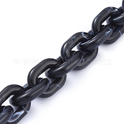 Cadena de cable hecha a mano de acrílico transparente, oval, negro, 19x14.5x4mm, aproximadamente 39.37 pulgada (1 m) / hebra