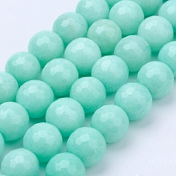 Chapelets de perles en jade de Malaisie naturelle, teinte, facette, ronde, aigue-marine, 8mm, Trou: 1mm, Environ 46 pcs/chapelet, 14.5 pouce (36.83 cm)