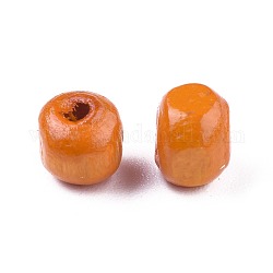 Dyed Natural Wood Beads, Round, Nice for Children's Day Gift Making, Lead Free, Orange, about 6~7mm wide, 5~6mm high, Hole: 1.5mm, about 14600pcs/1000g