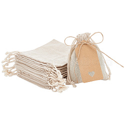 Nbeads 10pcs sachets d'emballage en coton sacs à cordon, avec cordons de jute et étiquettes cadeaux en papier kraft, blé, 14x11 cm
